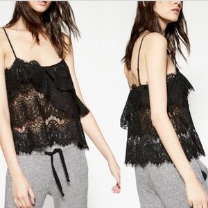 The Kooples Sport Flower Relief Lace Cami Y2K Cropped Tank Floral Detail